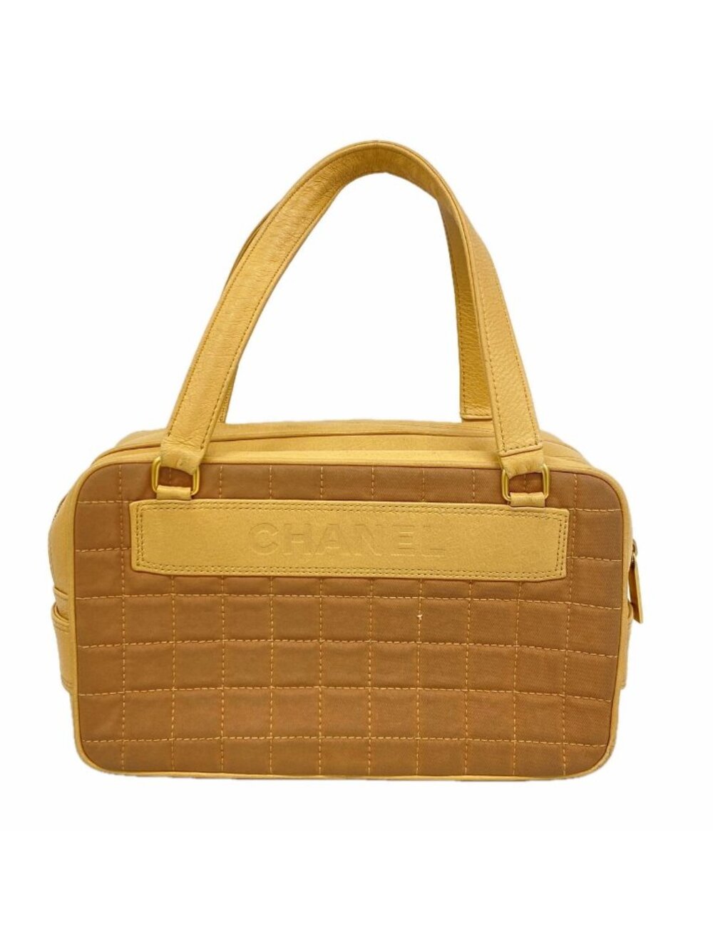 Chanel Handbag Choco Bar Canvas Beige Brown Gold
